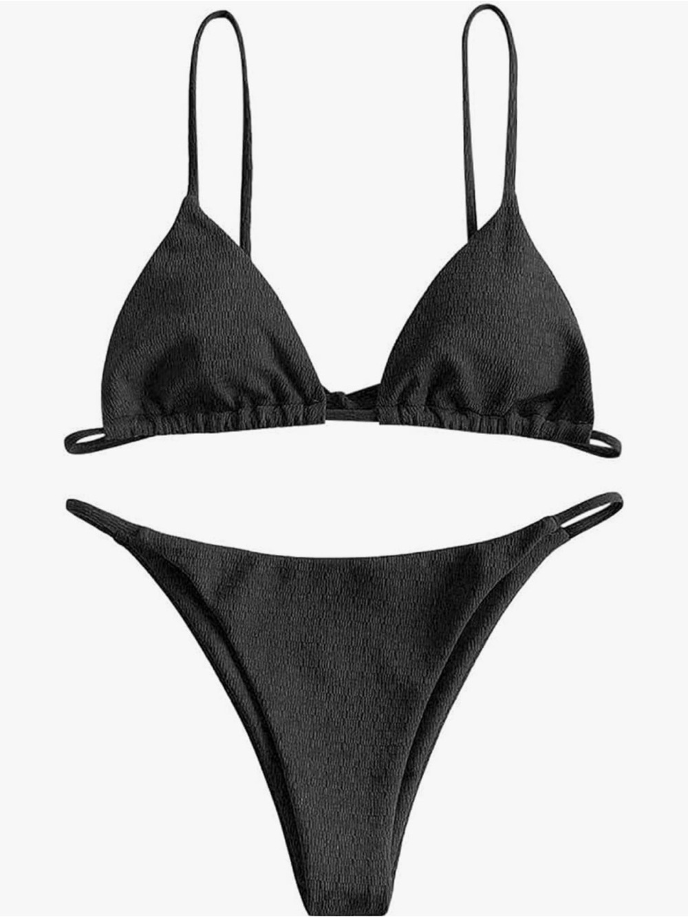 Zaful Black Ribbed Triangle Bikini Set